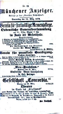 Münchener Anzeiger (Münchner neueste Nachrichten) Donnerstag 24. März 1870