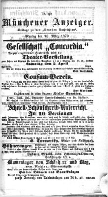 Münchener Anzeiger (Münchner neueste Nachrichten) Montag 28. März 1870