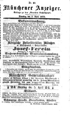 Münchener Anzeiger (Münchner neueste Nachrichten) Dienstag 5. April 1870