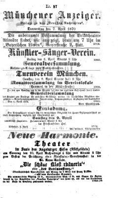 Münchener Anzeiger (Münchner neueste Nachrichten) Donnerstag 7. April 1870