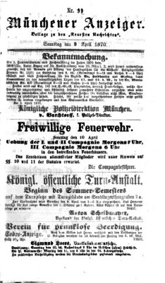 Münchener Anzeiger (Münchner neueste Nachrichten) Samstag 9. April 1870