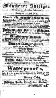 Münchener Anzeiger (Münchner neueste Nachrichten) Montag 11. April 1870