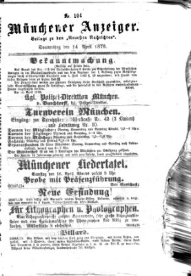 Münchener Anzeiger (Münchner neueste Nachrichten) Donnerstag 14. April 1870