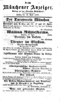 Münchener Anzeiger (Münchner neueste Nachrichten) Freitag 15. April 1870