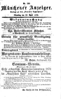 Münchener Anzeiger (Münchner neueste Nachrichten) Samstag 30. April 1870