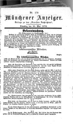 Münchener Anzeiger (Münchner neueste Nachrichten) Dienstag 10. Mai 1870