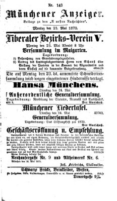 Münchener Anzeiger (Münchner neueste Nachrichten) Montag 23. Mai 1870