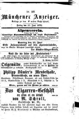 Münchener Anzeiger (Münchner neueste Nachrichten) Freitag 10. Juni 1870