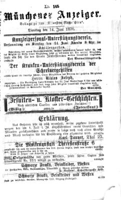 Münchener Anzeiger (Münchner neueste Nachrichten) Dienstag 14. Juni 1870