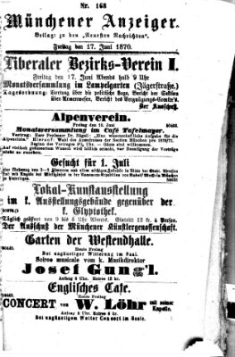 Münchener Anzeiger (Münchner neueste Nachrichten) Freitag 17. Juni 1870