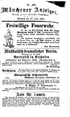 Münchener Anzeiger (Münchner neueste Nachrichten) Mittwoch 22. Juni 1870