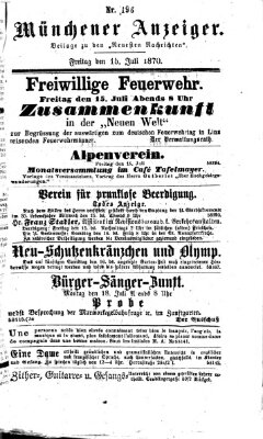 Münchener Anzeiger (Münchner neueste Nachrichten) Freitag 15. Juli 1870