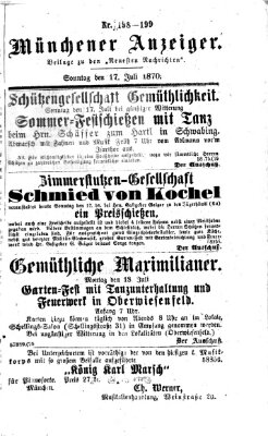 Münchener Anzeiger (Münchner neueste Nachrichten) Sonntag 17. Juli 1870