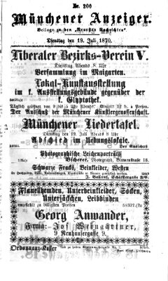 Münchener Anzeiger (Münchner neueste Nachrichten) Dienstag 19. Juli 1870