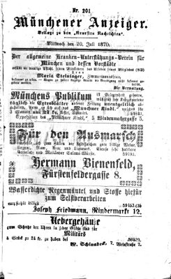 Münchener Anzeiger (Münchner neueste Nachrichten) Mittwoch 20. Juli 1870