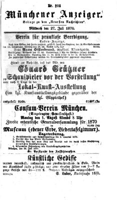 Münchener Anzeiger (Münchner neueste Nachrichten) Mittwoch 27. Juli 1870