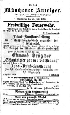 Münchener Anzeiger (Münchner neueste Nachrichten) Donnerstag 28. Juli 1870