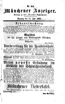 Münchener Anzeiger (Münchner neueste Nachrichten) Sonntag 31. Juli 1870