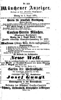 Münchener Anzeiger (Münchner neueste Nachrichten) Montag 1. August 1870