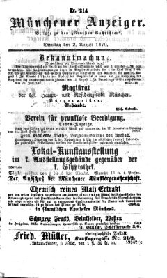 Münchener Anzeiger (Münchner neueste Nachrichten) Dienstag 2. August 1870