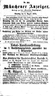 Münchener Anzeiger (Münchner neueste Nachrichten) Dienstag 9. August 1870