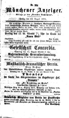 Münchener Anzeiger (Münchner neueste Nachrichten) Freitag 12. August 1870