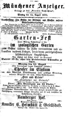 Münchener Anzeiger (Münchner neueste Nachrichten) Montag 15. August 1870