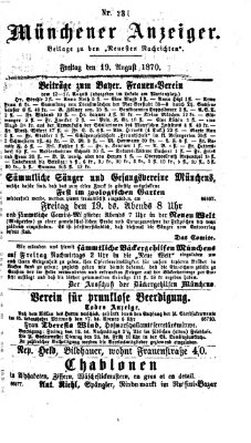 Münchener Anzeiger (Münchner neueste Nachrichten) Freitag 19. August 1870