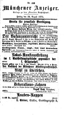 Münchener Anzeiger (Münchner neueste Nachrichten) Freitag 26. August 1870