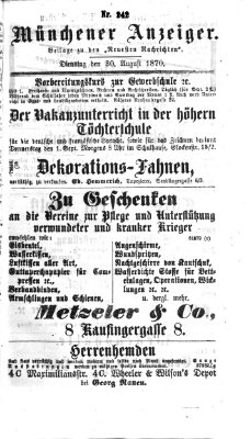 Münchener Anzeiger (Münchner neueste Nachrichten) Dienstag 30. August 1870