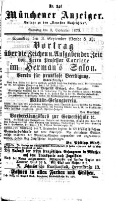 Münchener Anzeiger (Münchner neueste Nachrichten) Samstag 3. September 1870