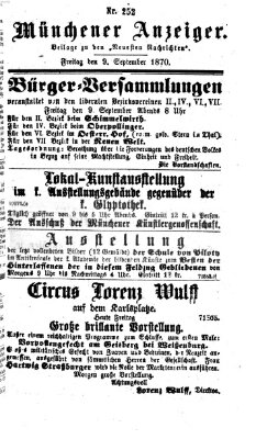 Münchener Anzeiger (Münchner neueste Nachrichten) Freitag 9. September 1870