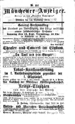 Münchener Anzeiger (Münchner neueste Nachrichten) Mittwoch 14. September 1870