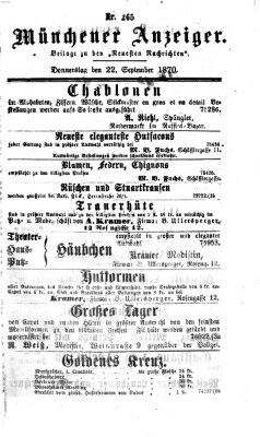 Münchener Anzeiger (Münchner neueste Nachrichten) Donnerstag 22. September 1870