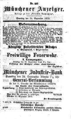 Münchener Anzeiger (Münchner neueste Nachrichten) Samstag 24. September 1870