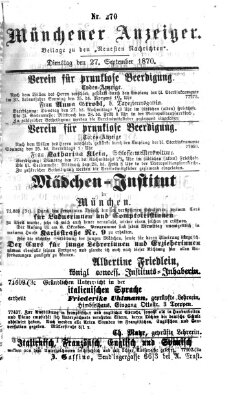 Münchener Anzeiger (Münchner neueste Nachrichten) Dienstag 27. September 1870