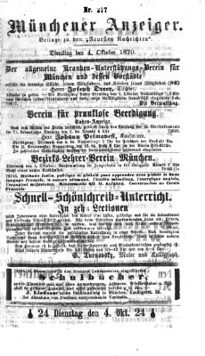 Münchener Anzeiger (Münchner neueste Nachrichten) Dienstag 4. Oktober 1870