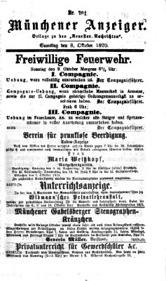 Münchener Anzeiger (Münchner neueste Nachrichten) Samstag 8. Oktober 1870