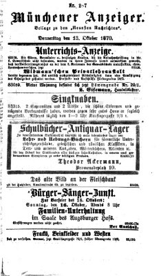 Münchener Anzeiger (Münchner neueste Nachrichten) Donnerstag 13. Oktober 1870