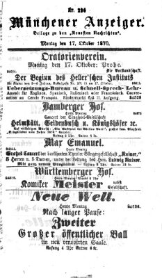 Münchener Anzeiger (Münchner neueste Nachrichten) Montag 17. Oktober 1870