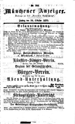 Münchener Anzeiger (Münchner neueste Nachrichten) Freitag 28. Oktober 1870