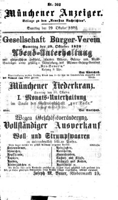 Münchener Anzeiger (Münchner neueste Nachrichten) Samstag 29. Oktober 1870