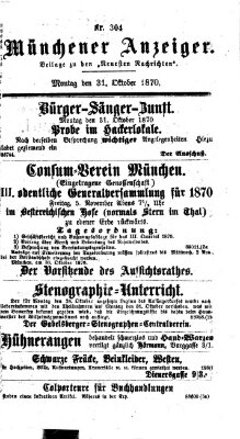 Münchener Anzeiger (Münchner neueste Nachrichten) Montag 31. Oktober 1870