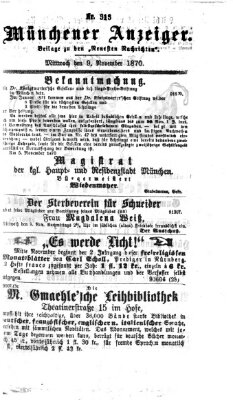 Münchener Anzeiger (Münchner neueste Nachrichten) Mittwoch 9. November 1870