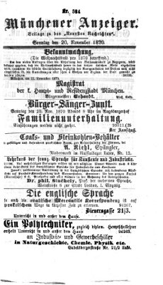 Münchener Anzeiger (Münchner neueste Nachrichten) Sonntag 20. November 1870