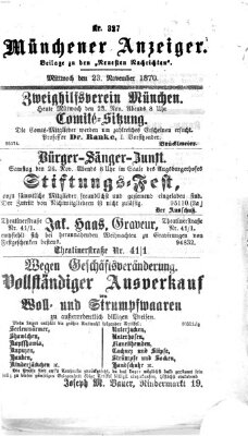 Münchener Anzeiger (Münchner neueste Nachrichten) Mittwoch 23. November 1870