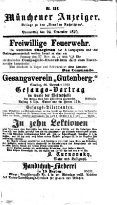 Münchener Anzeiger (Münchner neueste Nachrichten) Donnerstag 24. November 1870