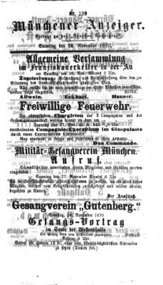 Münchener Anzeiger (Münchner neueste Nachrichten) Samstag 26. November 1870