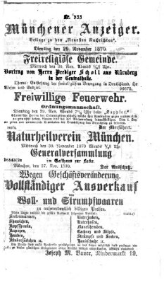 Münchener Anzeiger (Münchner neueste Nachrichten) Dienstag 29. November 1870