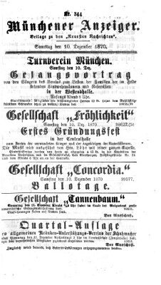 Münchener Anzeiger (Münchner neueste Nachrichten) Samstag 10. Dezember 1870